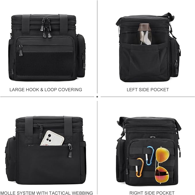 Large Tactical Lunch Box for Men, Insulated Lunch Bag Adult, Thermal Lunchbox Leakproof Waterproof Cooler Bag, Dual Compartment Lunch tote, Large Lunch Pail for Office Camping (Black) 24L