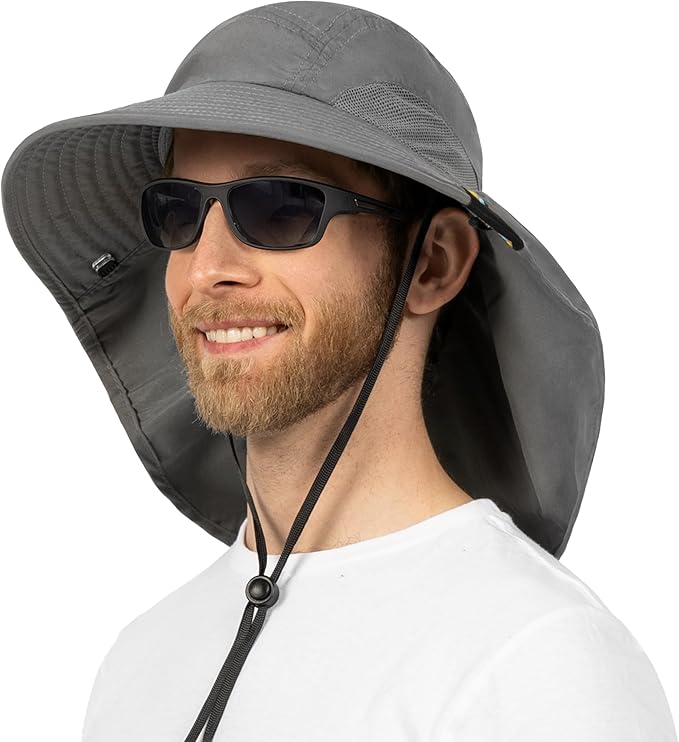 SUN CUBE Wide Brim Sun Hat with Neck Flap, UPF50+ Hiking Safari Fishing Hat for Men Women, Sun Protection Beach Hat