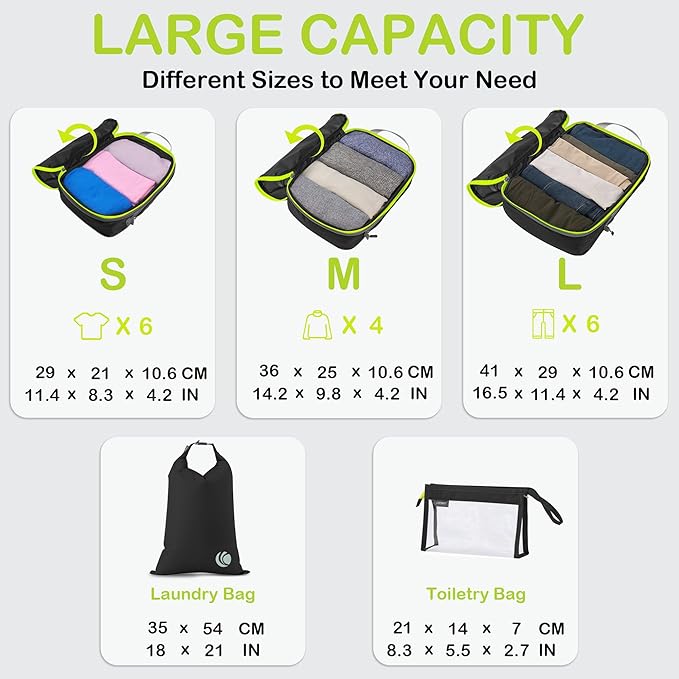 Cipway Compression Packing Cubes, Ultralight Luggage Organizer Bags with Laundry Bags and Clear Toiletries Bag, Travel Essentials for Carry on Suitcase (6 Piece,Black)