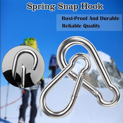 Carabiner 3 Inch Spring Snap Hook, 16pcs M8 5/16 Inch Spring Snap Hook Quick Link for Camping Hiking, 500LBS Holding Capacity Heavy Duty Steel Carabiner Clip Buckle for Hammock Swing Fitness