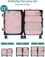 WANDF 7 Set Compression Packing Cubes for Travel, Shirt Folder for Wrinkle-Free, Suitcase Organizer Bags Set for Carry-On Checked Luggage Duffle Bag Women Men(Pink)