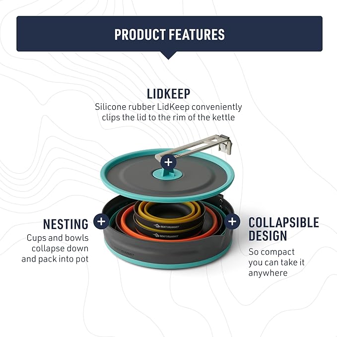 Sea to Summit Frontier Ultralight Collapsible One Pot Cook Set, 2-Person (1 Pot, 2 Bowls, 2 Cups)