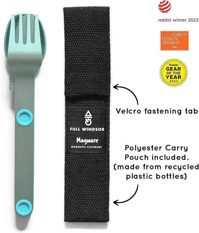 FULL WINDSOR – MAGWARE- Magnetic Camping Cutlery Set- Travel Silverware with case, Kids Lunch Box Set, Outdoor Flatware Utensils, Portable Repurposable Essentials Knife, Fork & Spoon- Turquoise (3PCS)