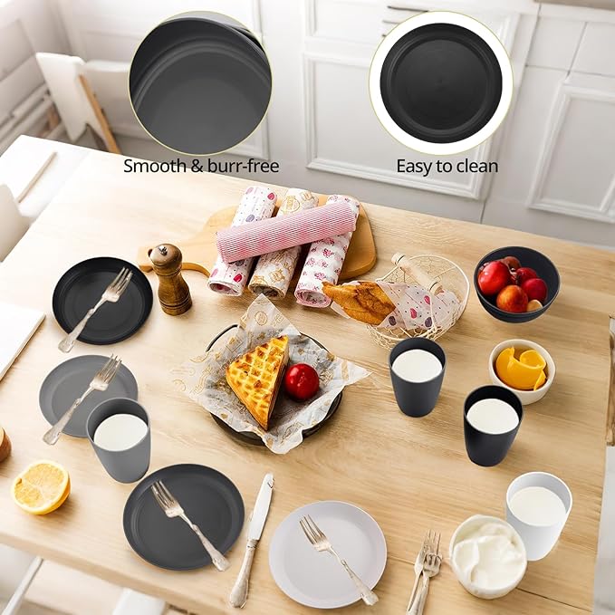 12pcs Unbreakable Camping Dinner Set, 4 Person Set, Reusable, Microwave & Dishwasher Safe, Modern Durability, White, Gray, Dark Gray, Black