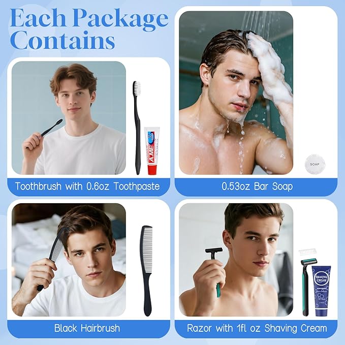 Disposable Toiletry Kits, 6 In 1 Bulk Travel Size Hygiene Care Packages,Essential Men Women Individually Wrapped Personal Toiletries Set for Hotel, Charity/Guests/Shelter/Homeless (20 Pack)