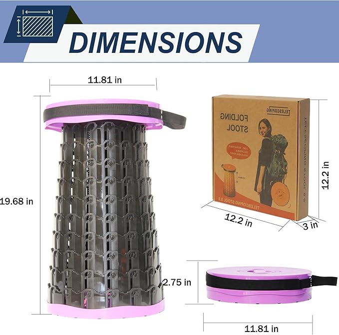 ALEVMOOM 2025 Upgraded XXL Collapsible Stool with Cushion 19.7",1000lbs Max Weight,Wider & Taller Pop Up Seat, Heavy Duty Portable Retractable Folding Chair or Travel Foot Rest for Camping & Outdoors