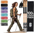 100% Carbon Fiber Trekking Poles by USA Brand - Ultra Strong Lightweight Collapsible Hiking Poles with Cork and EVA Foam Grips & Quick Adjustable Flip Locks