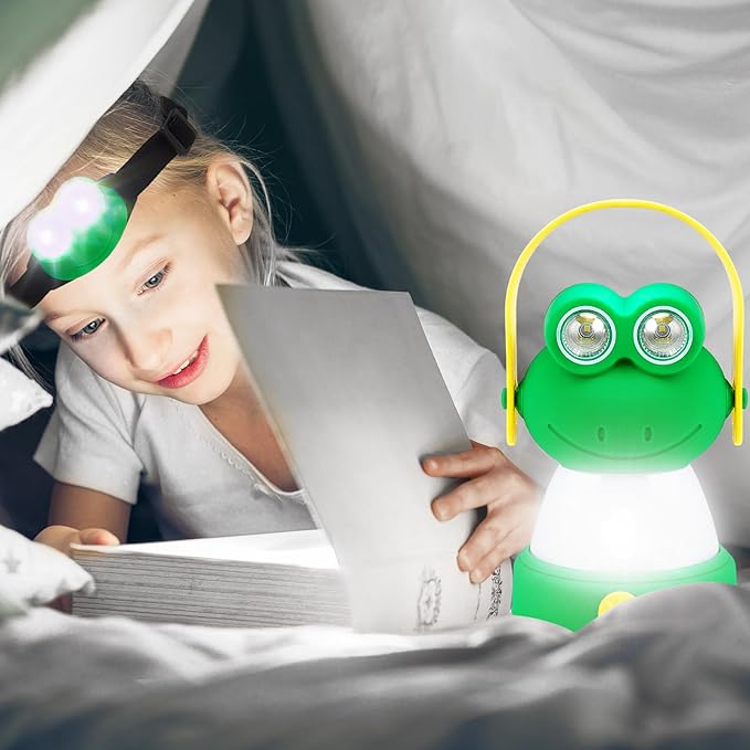 VIHOSE 2 Set Animal LED Camping Lantern and Headlamp 4 Pcs Animal Themed Camping Equipment Room Nightlight Battery Powered Night Light for Emergency, Hurricane, Lightweight Tent Lamp