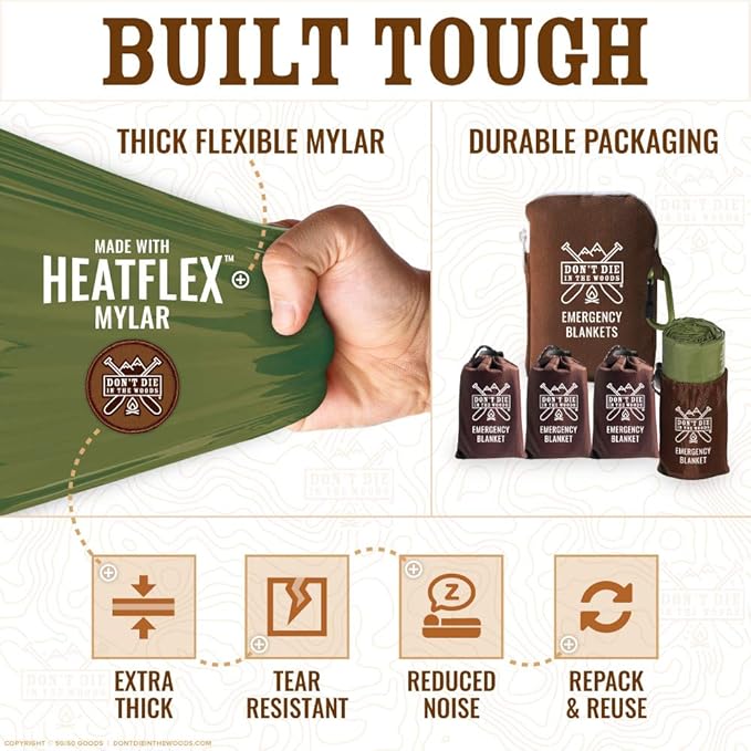 World’s Toughest Emergency Blankets [4-Pack] Extra-Thick Thermal Mylar Foil Space Blanket | Waterproof Ultralight Outdoor Survival Gear For Hiking, Camping, Running, Emergency, First Aid Kits [Green]