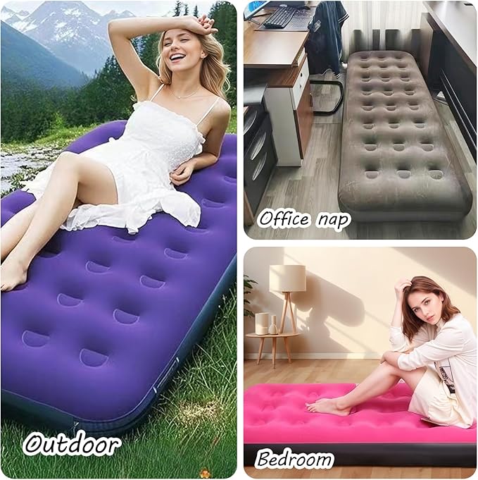 Foldable Inflatable air Mattress, Suitable for Indoor and Outdoor air Mattress, Thickened Waterproof, can be Used for Camping Tents (excluding Inflation Tools (Gray, Single)