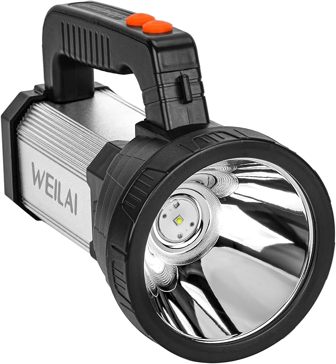 Superbright Handheld LED Spotlight Flashlight Powerful Searchlight USB Rechargeable Lantern Waterproof Tactical Torch Portable 6 Light Modes Side Floodlight (Yellow Light)