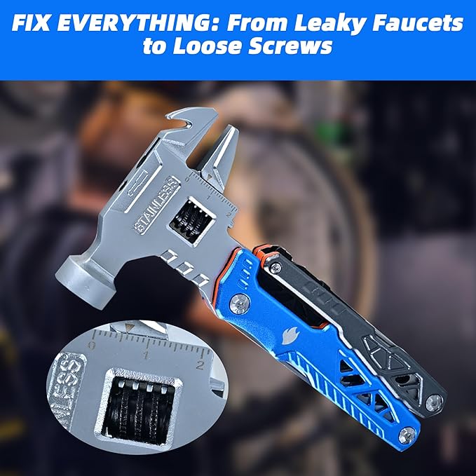 18-in-1 Multipurpose Tool Kit, Survival Camping Gear & Fishing Gifts for Dad - Multitool with Hammer, Pliers, Screwdriver and Pocket Knife for Men