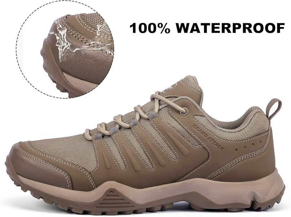 Grand Attack Men's Waterproof Hiking Shoes Lightweight Approach Trekking Comfortable Backpacking Boots Non Slip Work Shoes Outdoor Camping Travel Sneakers