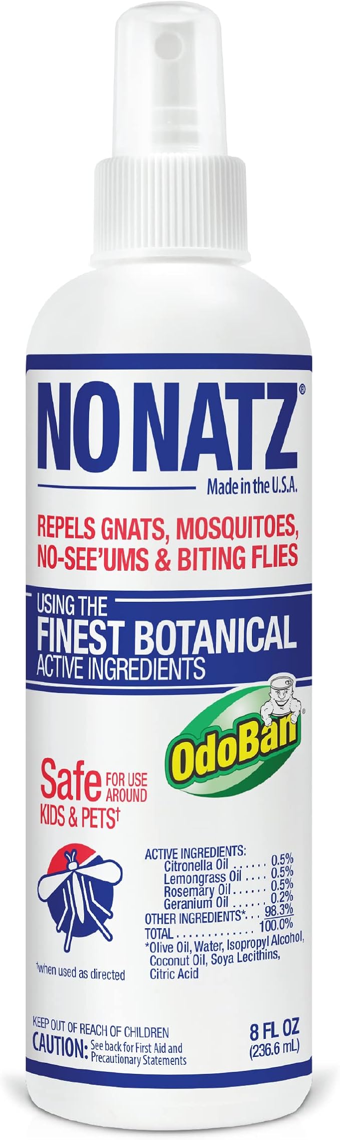 No Natz Botanical Bug Repellant, Effective for Gnat, Mosquito, and Biting Flies, Hand-Crafted and DEET-Free, Non-Greasy Formula, Made in The USA, 8 Ounce Spray Bottle