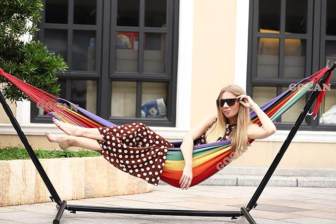 Brazilian Single Hammock 1 Person Canvas 200X100cm Total Length 310cm Load 250kg Cotton Hammock for Garden Backyard Outdoor and Indoor