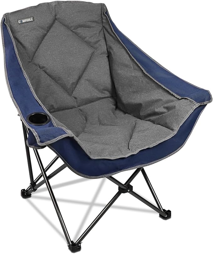 Folding Camping Chair,Oversized Portable Camping Chair with Cup Holder,Heavy Duty Padded Lawn Chair for Camping, Tailgates, Beach, and Sports