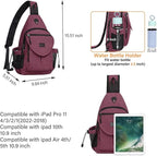 MOSISO Sling Backpack,Canvas Crossbody Hiking Daypack Bag with Anti-theft Pocket, Wine Red