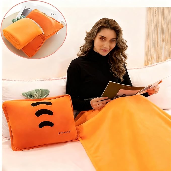 Fruit Throw Blanket and Pillow Set, Travel Blanket Compact Convenient Bed Throw Pillows with Airplane and Car Suitable for Office Nap Time (G, 39in x 31in)