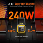 AOHI 240W Laptop Power Bank 27600mAh Portable Fast Charger (99.3wh), Airline-Compliant, 140W PD 3.1 Large Battery Pack The Future Starship for MacBook, iPad iPhone 16 Pro Max,Galaxy,Steam Deck, Grey