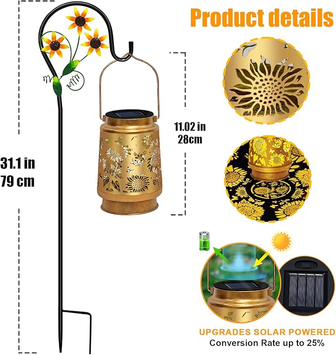 TEDOF Sunflower Hanging Solar Lanterns Outdoor Waterproof,Garden Decor Outside for Yard Patio Backyard Porch Lawn Front Tree, Mothers Day Gifts for Women Mom Grandma