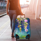 Travel Luggage Cover Suitcase Protector, Abstract Spring Flower Watercolor Washable Elastic Stretch Anti-scratch Baggage Cover with Concealed Zipper for Wheeled Suitcase Fits 25-28 Inch Luggage