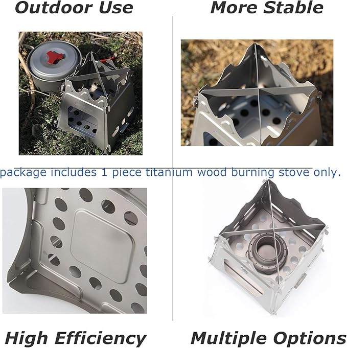 Ultralight Titanium Wood Burning Stove Outdoor Camping Multi-Fuels Alcohol Stove BBQ Stove WS009ST-Ti (Wood Burning Stove-M Size)