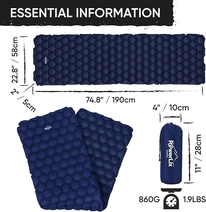 POWERLIX Ultralight Camping Sleeping Pad with Inflation Bag– Compact Lightweight Camping Pad, Outdoor Backpacking Hiking Traveling Airpad Camping Air Mattress Sleeping Mat