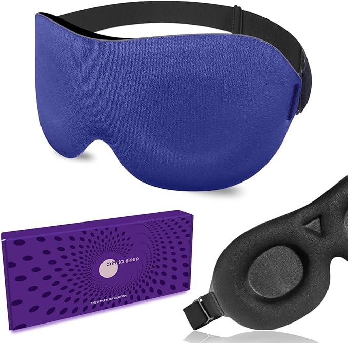 3D Sleep Mask for Side Sleepers – 100% Light Blocking Eye Mask for Sleeping, Zero Eye Pressure, Soft Breathable Memory Foam, Adjustable Strap for Travel, Men & Women (Blue)