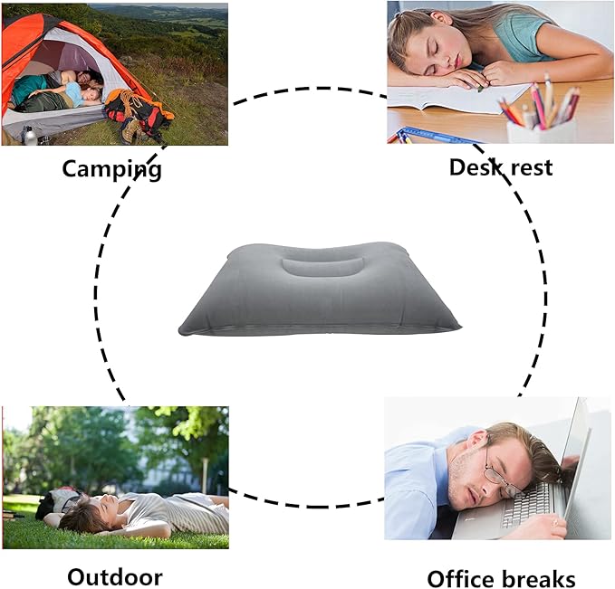 Alovexiong 4 Pack Gray Ultralight Inflatable Pillow Small Squared Flocked Fabric Air Pillow for Beach Hiking,Camping,Traveling,Napping,Desk Rest,Neck &Lumbar Support