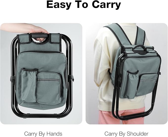 Folding Camping with Cooler Heavy Duty 350lbs for Adults, Portable Backpack Cooler Chair for Hunting, Gray