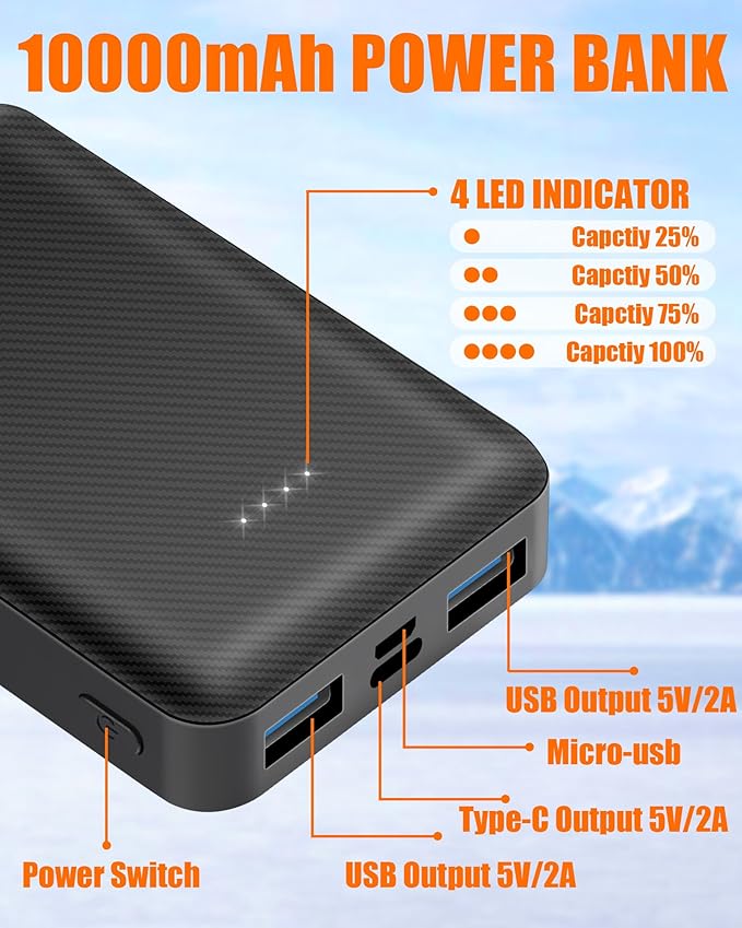 CYCYHEAT 2Pcs 10000mAh Battery Pack for Heated Vest Jacket Coat Pants and Heating Underwear, 5V2A Heated Clothing Replacement Battery Pack
