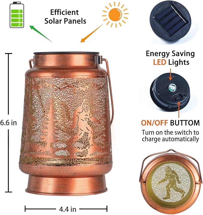 2 Pack Bigfoot Outdoor Solar Hanging Lanterns Waterproof LED Solar Lights Metal Decorative Lanterns for Garden, Patio, Courtyard, Backyard, Yard Decor Unique Bigfoot Gifts for Women Gardening