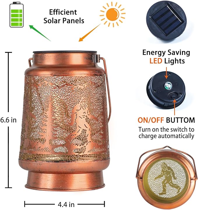 Bigfoot Solar Lanterns Outdoor Waterproof Hanging Solar Lights Big Foot Sasquatch Gifts for Men Women Metal Decorative LED Lanterns for Yard, Patio, Lawn, Tabletop, Pathway, Landscape, Garden Decor