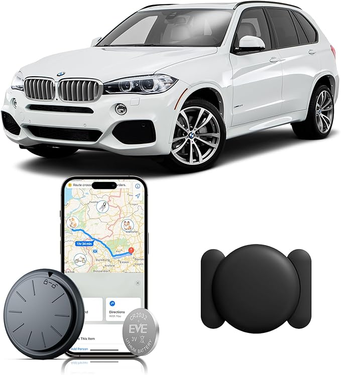 Car GPS Tracking Device for Vehicles, 1PCS Real Time GPS Tracker for Car Work with Find My (iOS Only),Hidden Mini GPS Tracker,No Monthly Fee (Black Tracker, Black Magnetic Case)