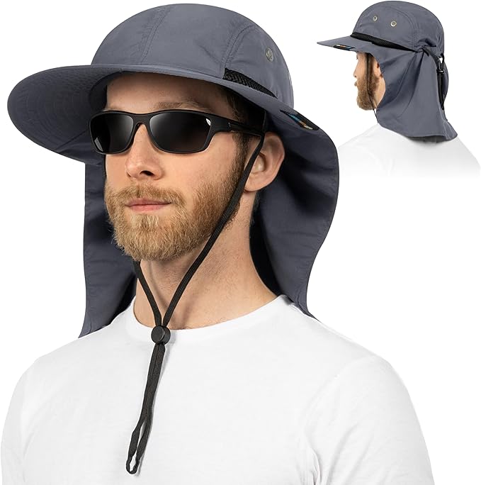SUN CUBE Sun Hat for Men, Wide Brim Fishing Hat Neck Flap Cover Men, Women, Hiking, Camping, Sun Protection UV, Gardening