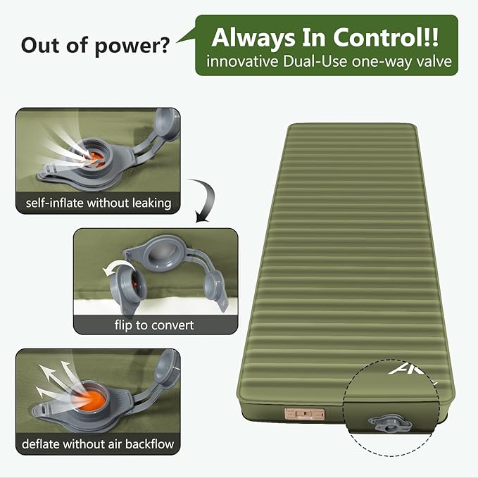 Self Inflating Sleeping Pad with Electric Pump, 4" Ultra-Thick Memory Foam Camping Pad with Pillow, 9.5 R-Value Insulated Camping Mattress, Army Yellow