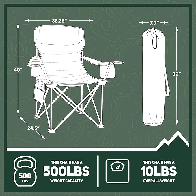 OUTSIDER Oversized Camping Folding Chair, Heavy Duty 500 LBS Portable Foldable Outdoor Chair Camp Chair with Cup Holder and Cooler Bag for Camping, Travel,Fishing, Lawn, Patio