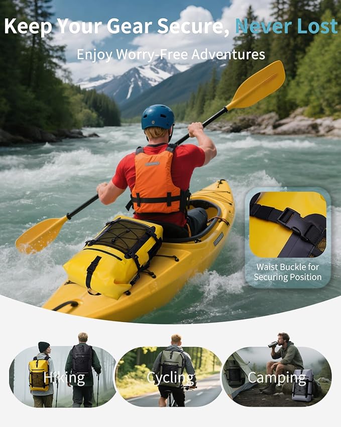 ECOHUB Waterproof Backpack for Women Men, 30L Roll-Top Closure Heavy Duty Dry Bag for Travel with IPX8 Waterproof Phone Case