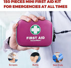 150 Pieces Mini First Aid Kit - Small Medical Kit with Hard Shell - Emergency First Aid Kit for Car, Travel, Home, Outdoor, Office, Camping, Hiking (Purple)