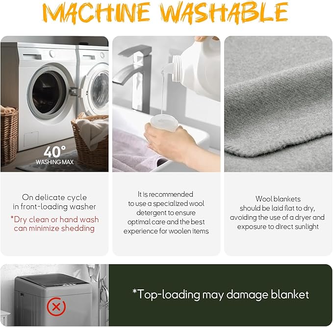 Merino Wool Blend Camping Blanket Ultra Warm, Moisture Wicking, Portable Outdoor Blanket for Camping, RV Trips, Adventures, Picnic, Bushcraft Survival Kits, Large 86"x62"