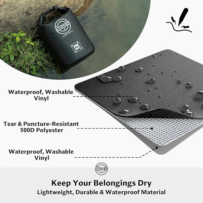 STOVER 5/10/25/30/40/55L Waterproof Backpack- Floating Dry Bag for Kayaking, Travel, Beach, Hiking, & Camping, Men/Women