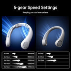 JISULIFE Portable Neck Fan Upgraded, Neckbrace Personal Hands Free, 5 Speed Gears Adjustment, 5000 mAh Wearable Bladeless Quiet Rechargeable for Outdoor Indoor, Gifts for Women Men- Foggy Grey