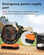 36000mAh Camping Fan - Detachable Rechargeable Battery Operated Fan with Light & Hook for Tent, Outdoor - USB Table Fan with 4 Speeds for Picnic, BBQ, Fishing, Travel, Hurricane