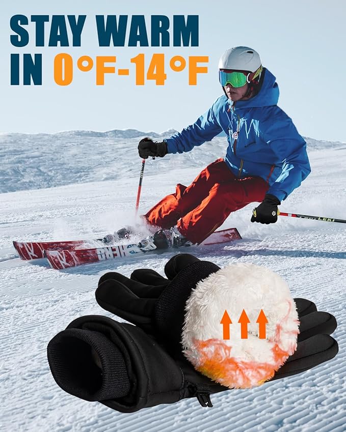 RIGWARL Winter Gloves Men and Women Medium-Thick, Gloves for Cold Weather with Thermal Plush, Touchscreen Running Glove Adjustable Zippered Wrist for Walking The Dog Hiking Camping Cycling Work