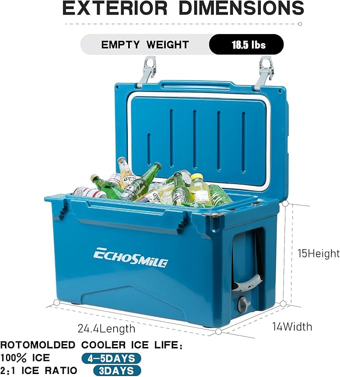 EchoSmile 25/30/35/40/60/75 Quart Rotomolded Cooler, Built to Stand up to The Rigors of The Journey