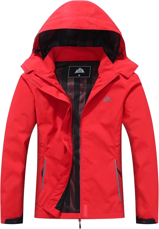 MOERDENG Women's Waterproof Rain Jacket Lightweight Raincoat Hooded Hiking Jacket Softshell Windbreaker