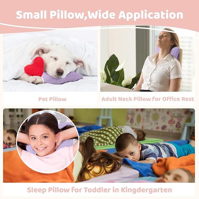 vocheer 11x7in Mini Travel Pillow, Small Pillows for Sleeping, Tiny Pillows for Neck, Wrist, Lumbar and Knee, Pets Pillow, Cotton, Cover Removable, Machine Washable (Purple-2PC)