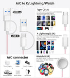 Temdan 2Pack for Apple Watch Charger, 3 in 2 Multi Charging Cable, iPhone Charger, USB A/Type C/Lightning Cable, Portable Travel Essentials Designed for iWatch Ultra/SE/11-1 & iPhone 17-12/ iPad-5Ft