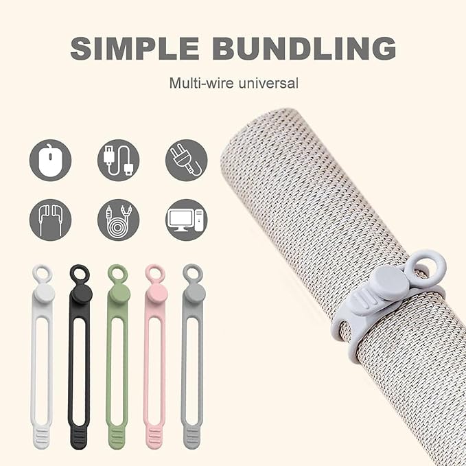 Data Cable Organizer, 2026 Upgrade Silicone Headphone Organizer, Silicone Cable Ties Reusable Cable Management Organizer Multipurpose Elastic Cord Organizer for Bundling and Fastening Cable (20Pcs)