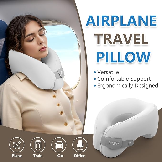 2in1 Ergonomic Memory Foam Travel Neck Pillow – 2025 Upgrade Travel Pillow for All Sleep Positions on Flights, Road Trips, and Long Distance Travel with Drawstring Bag (Adjustable - Gray)